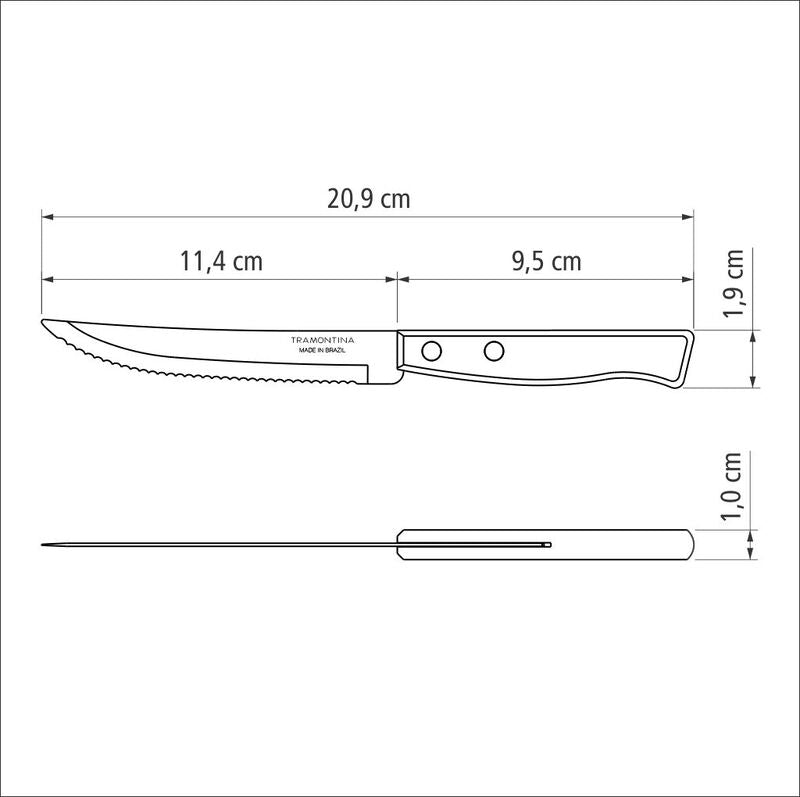 Juego de cuchillos tradicionales para barbacoa y fruta Tramontina con hojas de acero inoxidable y mangos de madera natural, 12 piezas. 22200/905