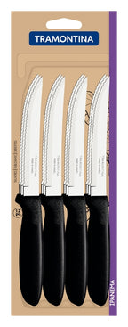 Juego de cuchillos para carne Tramontina Ipanema con hojas de acero inoxidable y mangos de polipropileno negro, 12 piezas.