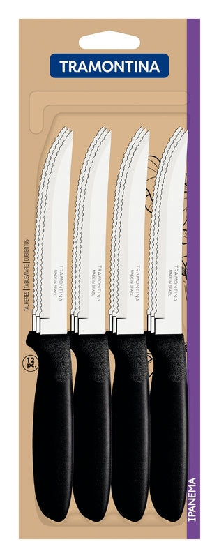 Juego de cuchillos para carne Tramontina Ipanema con hojas de acero inoxidable y mangos de polipropileno negro, 12 piezas.