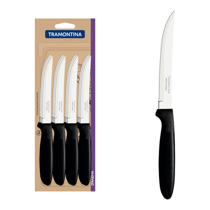 Juego de cuchillos para carne Tramontina Ipanema con hojas de acero inoxidable y mangos de polipropileno negro, 12 piezas.