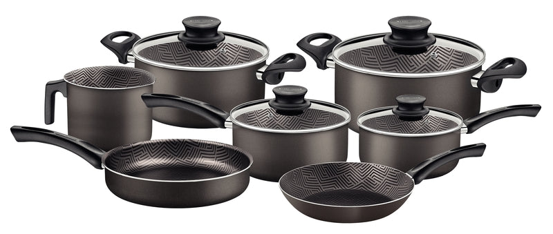 Juego de utensilios de cocina de aluminio Tramontina Paris con revestimiento antiadherente Starflon Max en interior y exterior, color gris plomo, 7 piezas. 28599/602