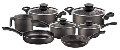 Juego de utensilios de cocina de aluminio Tramontina Paris con revestimiento antiadherente Starflon Max en interior y exterior, color gris plomo, 7 piezas. 28599/602