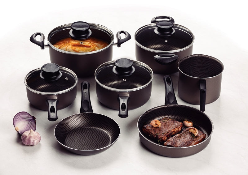 Juego de utensilios de cocina de aluminio Tramontina Paris con revestimiento antiadherente Starflon Max en interior y exterior, color gris plomo, 7 piezas. 28599/602