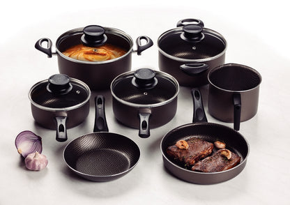 Juego de utensilios de cocina de aluminio Tramontina Paris con revestimiento antiadherente Starflon Max en interior y exterior, color gris plomo, 7 piezas. 28599/602