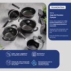 Juego de utensilios de cocina Tramontina Glenz de aluminio con revestimiento interior de cristales Starflon y exterior de esmalte gris piedra, 5 piezas. 28699/610