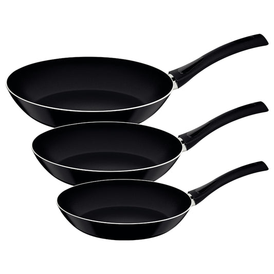 Juego de sartenes de aluminio Tramontina Everyday con revestimiento interior antiadherente Starflon Max y exterior de silicona negra, 3 piezas. 27899/184