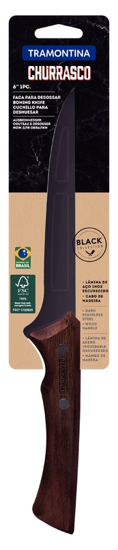 Cuchillo deshuesador Tramontina Churrasco negro con hoja de acero inoxidable oscurecido y mango de madera de 15 cm. 22840/106