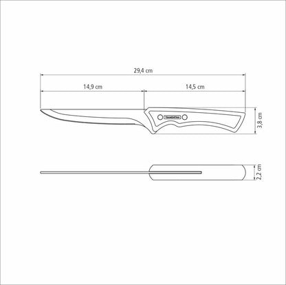 Cuchillo deshuesador Tramontina Churrasco negro con hoja de acero inoxidable oscurecido y mango de madera de 15 cm. 22840/106