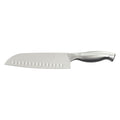 Cuchillo santoku de acero inoxidable con mango ergonómico y alvéolos ovalados en la hoja