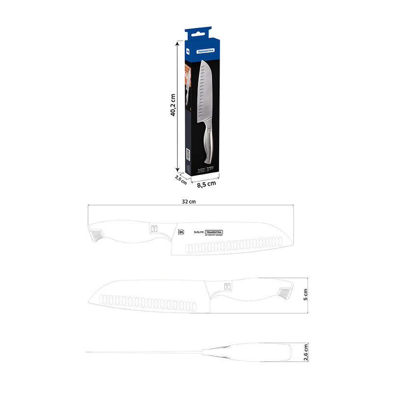 Cuchillo Santoku Tramontina Sublime de acero inoxidable de 7,5 pulgadas.