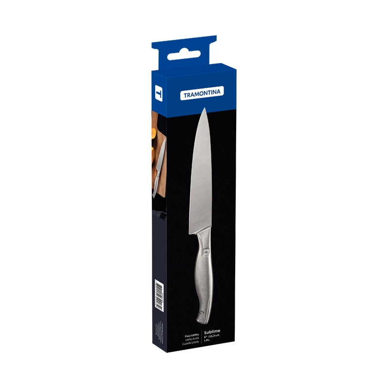 Cuchillo Tramontina Sublime de acero inoxidable de 6 pulgadas en caja azul y negra