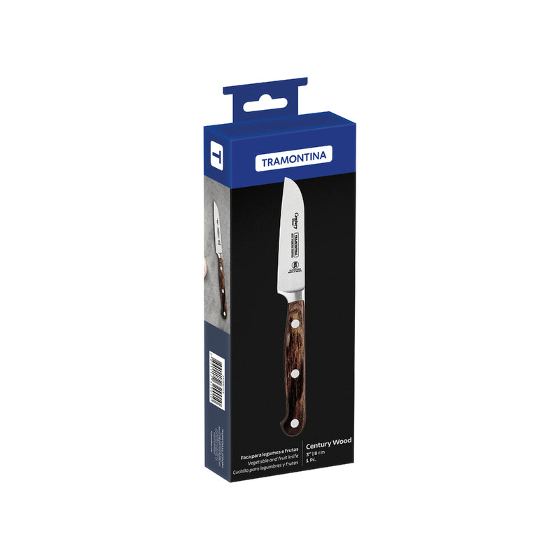 Cuchillo Tramontina Century Wood para verduras y frutas de 4 pulgadas con mango de madera en empaque azul