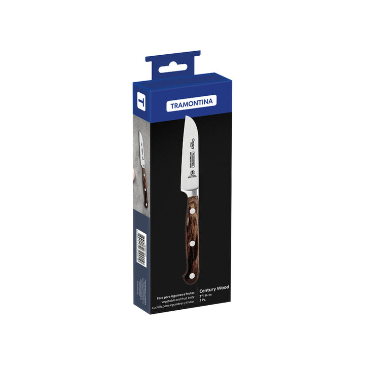 Cuchillo Tramontina Century Wood para verduras y frutas de 4 pulgadas con mango de madera en empaque azul