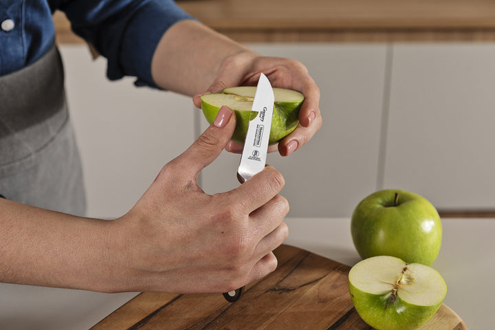 Cuchillo para frutas y verduras Tramontina Century Wood con hoja de acero inoxidable y mango de madera marrón tratada, 7,6 cm (3 pulgadas)