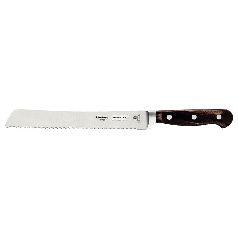 Cuchillo de pan Tramontina Century Wood con hoja serrada y mango de madera oscura