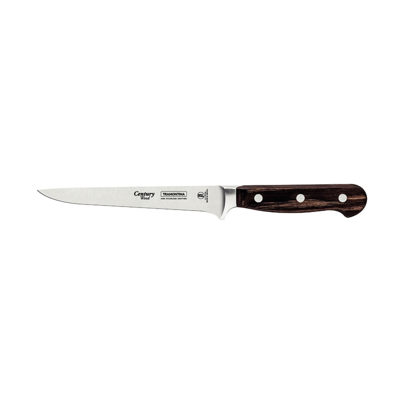 Cuchillo Tramontina Century Wood con hoja de acero inoxidable y mango de madera oscura con tres remaches