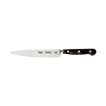 Cuchillo multiusos Tramontina Century Wood con hoja de acero inoxidable y mango de madera marrón tratada, 6"