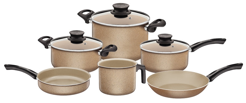 Juego de utensilios de cocina Tramontina Paris de aluminio con revestimiento interior y exterior Starflon Max color crema, 9 piezas.