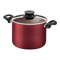Olla roja Tramontina con tapa de vidrio y asas negras