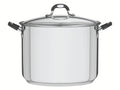 Olla grande de acero inoxidable con tapa de vidrio y asas negras, para cocina comercial