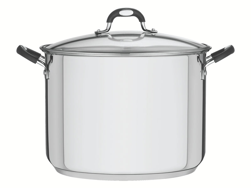 Olla grande de acero inoxidable con tapa de vidrio y asas negras, para cocina comercial