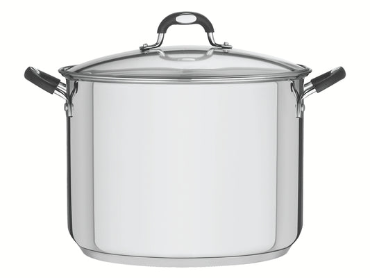 Olla grande de acero inoxidable con tapa de vidrio y asas negras, para cocina comercial