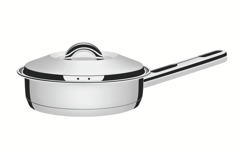 Sartén Tramontina Solar de acero inoxidable con triple fondo, tapa y asa, 24 cm, 3,3 L
