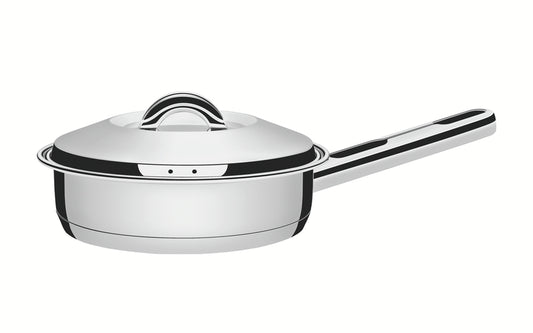 Sartén Tramontina Solar de acero inoxidable con triple fondo, tapa y asa, 24 cm, 3,3 L