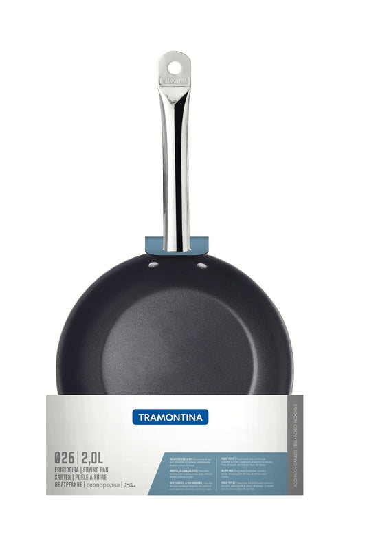 Sartén profesional Tramontina de acero inoxidable, poco profunda, con triple fondo, revestimiento interior antiadherente y asa, 26 cm, 2,2 L