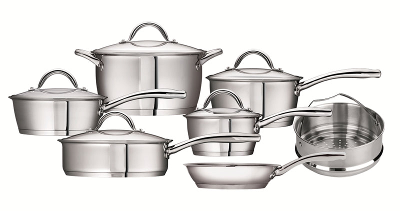 Bateria de cocina Tramontina de acero inoxidable con triple fondo, 7 piezas.