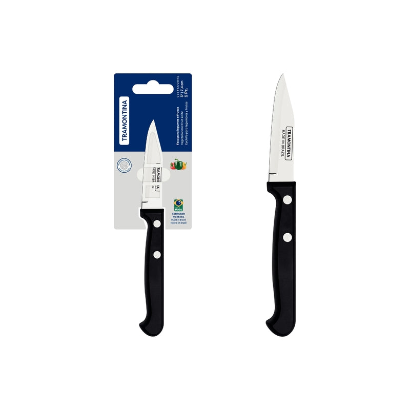 Cuchillo para frutas y verduras Tramontina Ultracorte con hoja de acero inoxidable y mango de polipropileno negro de 7,6 cm (3 pulgadas)
