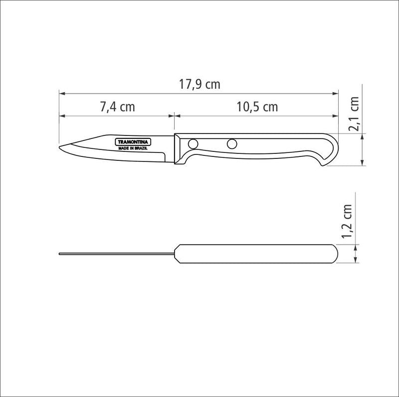 Cuchillo para frutas y verduras Tramontina Ultracorte con hoja de acero inoxidable y mango de polipropileno negro de 7,6 cm (3 pulgadas)
