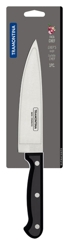 Cuchillo de chef Tramontina Ultracorte con hoja de acero inoxidable y mango de polipropileno negro, 7"