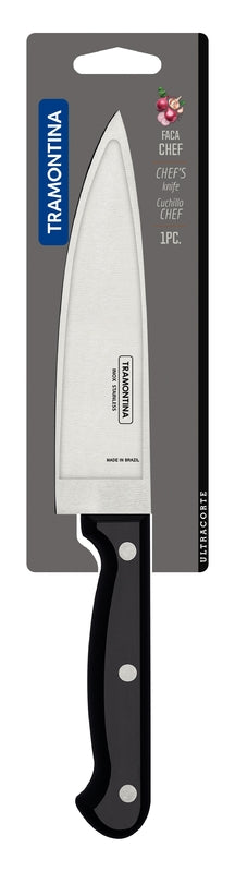 Cuchillo de chef Tramontina Ultracorte con hoja de acero inoxidable y mango de polipropileno negro, 6"