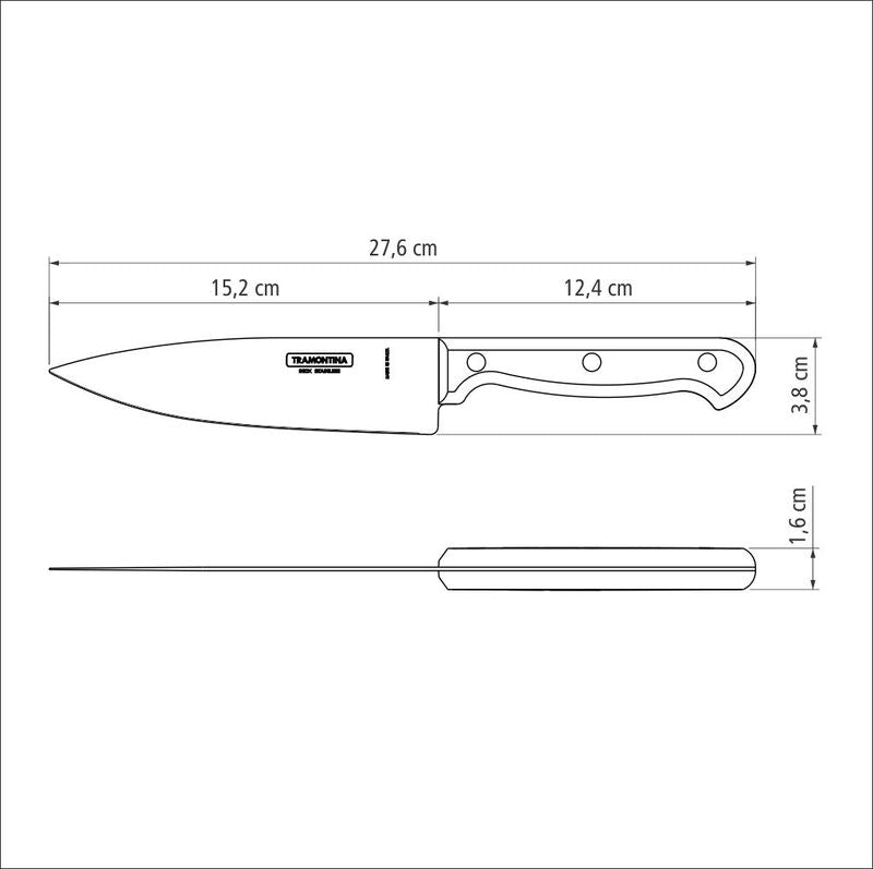 Cuchillo de chef Tramontina Ultracorte con hoja de acero inoxidable y mango de polipropileno negro, 6"
