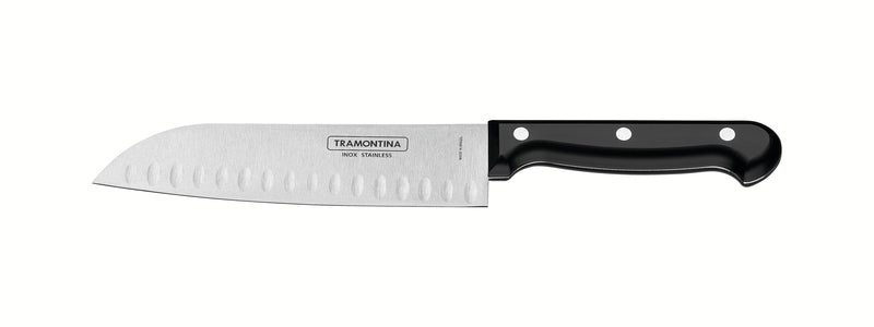 Cuchillo Santoku Tramontina Ultracorte con hoja de acero inoxidable y mango de polipropileno negro, 7"