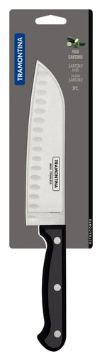 Cuchillo Santoku Tramontina Ultracorte con hoja de acero inoxidable y mango de polipropileno negro, 7"