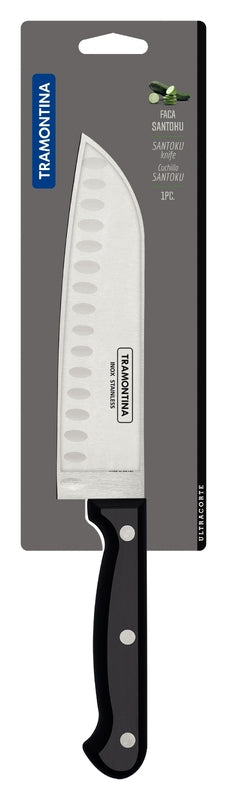 Cuchillo Santoku Tramontina Ultracorte con hoja de acero inoxidable y mango de polipropileno negro, 7"