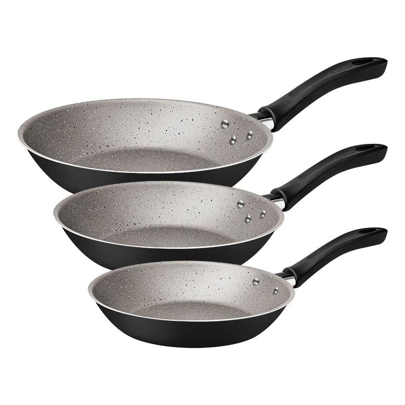 Juego de sartenes de aluminio Tramontina Linz con revestimiento antiadherente Starflon Max interior y exterior, color negro, 3 piezas.