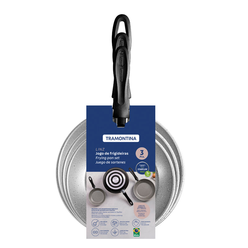 Juego de sartenes de aluminio Tramontina Linz con revestimiento antiadherente Starflon Max interior y exterior, color negro, 3 piezas.