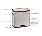 Basurero Tramontina Octos de acero inoxidable con 2 cubos extraíbles y pedal, 15 L + 15 L