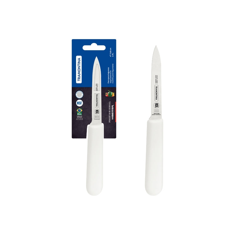Cuchillo mondador para verduras Tramontina Master con hoja de acero inoxidable y mango de polipropileno blanco de 10 cm (4 pulgadas)