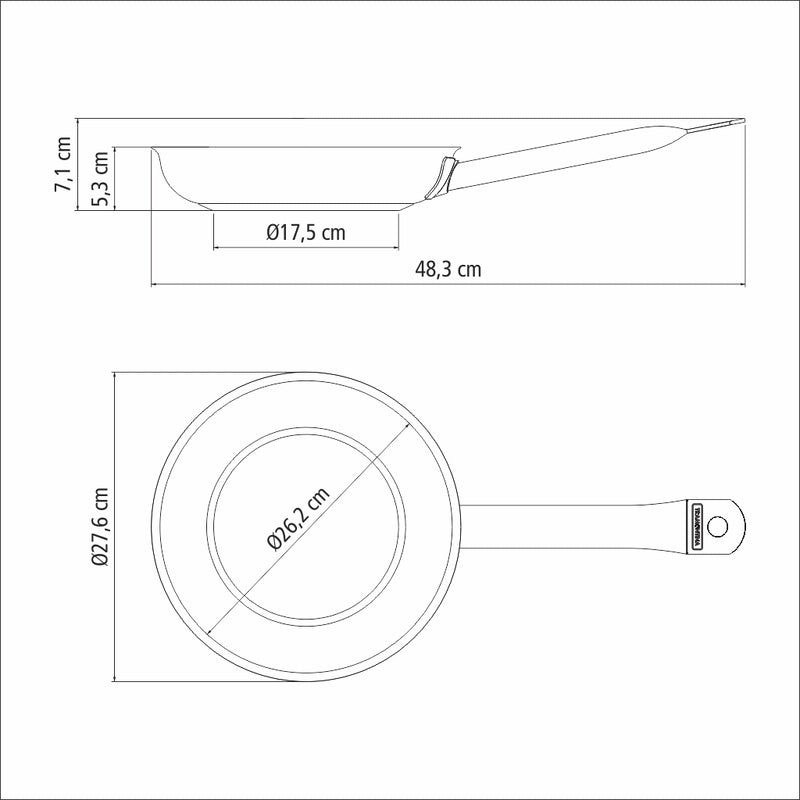 Sartén profesional Tramontina de acero inoxidable, poco profunda, con triple fondo, revestimiento interior antiadherente y asa, 26 cm, 2,2 L