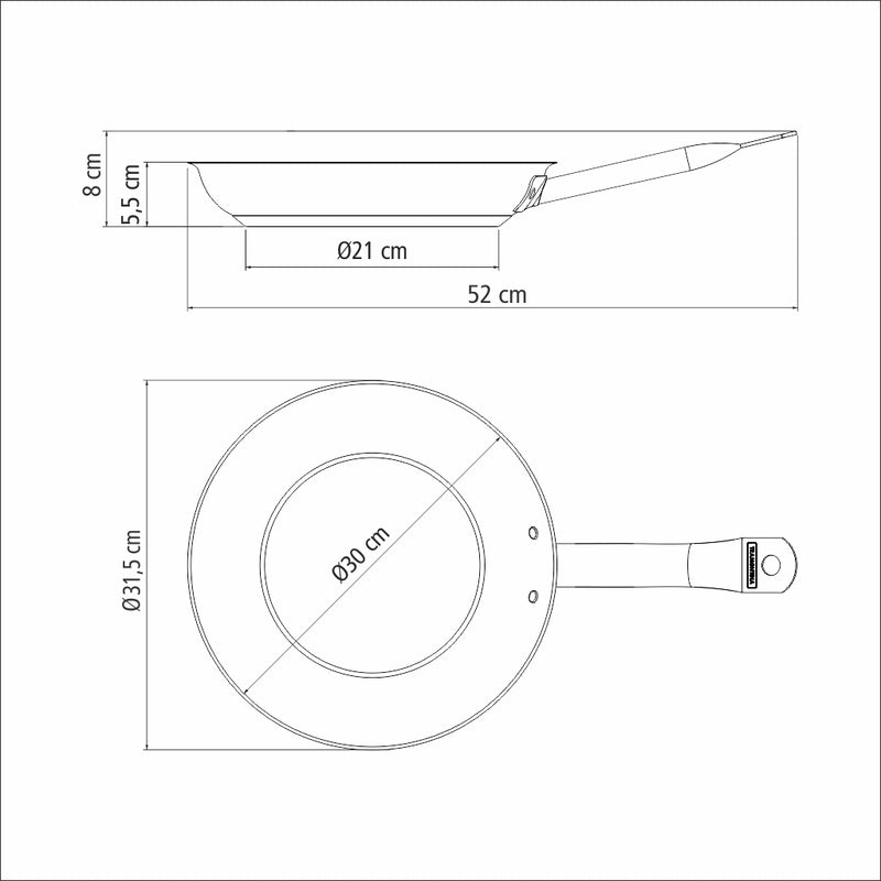 Sartén profesional Tramontina de acero inoxidable, poco profunda, con triple fondo, revestimiento interior antiadherente y asa, 30 cm, 2,9 L