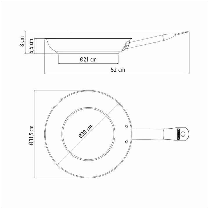 Sartén profesional Tramontina de acero inoxidable, poco profunda, con triple fondo, revestimiento interior antiadherente y asa, 30 cm, 2,9 L